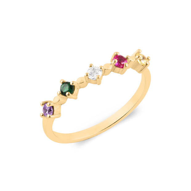 Multi Gemstone Solid 14k Yellow Gold Ring