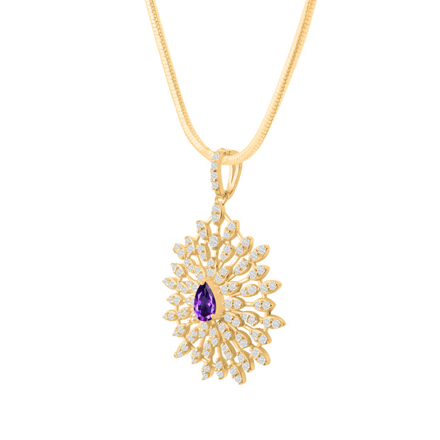 Amethyst Gemstone Solid 14k Yellow Gold Pendant