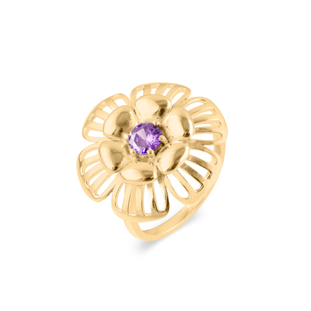 Amethyst Gemstone Solid 14k Yellow Gold Ring
