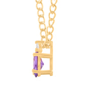 Amethyst Gemstone & Diamond Solid 14k Yellow Gold Pendant