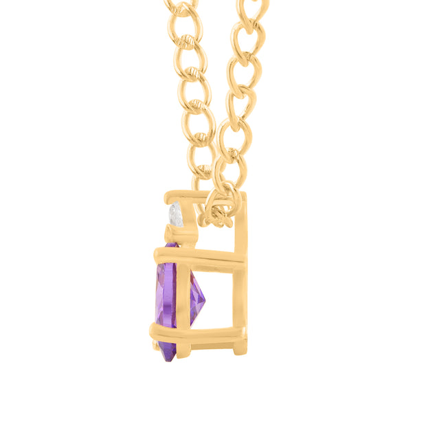 Amethyst Gemstone & Diamond Solid 14k Yellow Gold Pendant