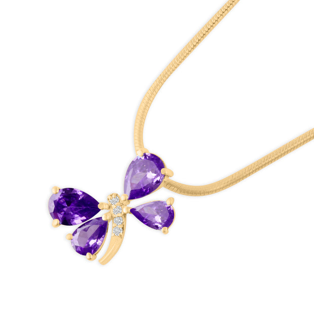 Amethyst Gemstone & Diamond Solid 14k Yellow Gold Pendant