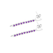 Amethyst Gemstone Solid 14k White Gold Screw Back Earring