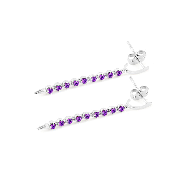 Amethyst Gemstone Solid 14k White Gold Screw Back Earring
