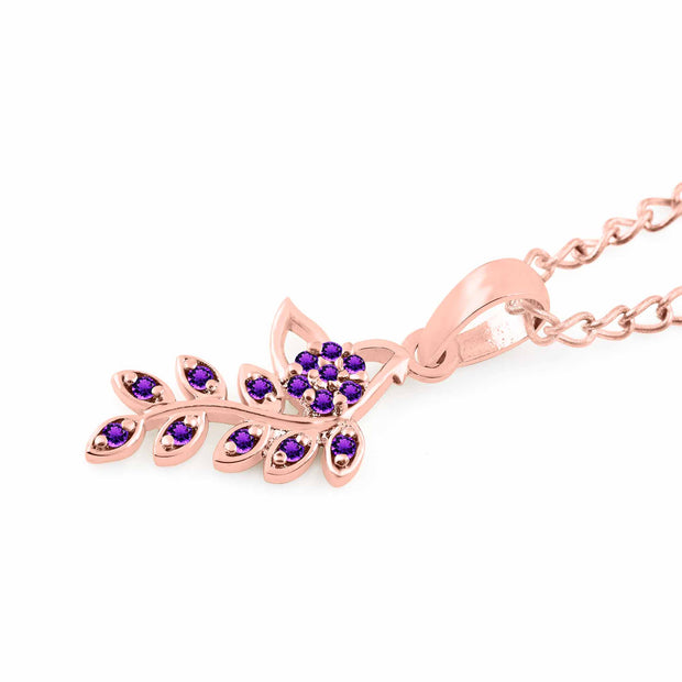 Amethyst Gemstone Solid 14k Rose Gold Leaf Pendant