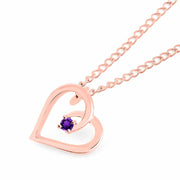 Amethyst Gemstone Solid 14k Rose Gold Heart Pendant