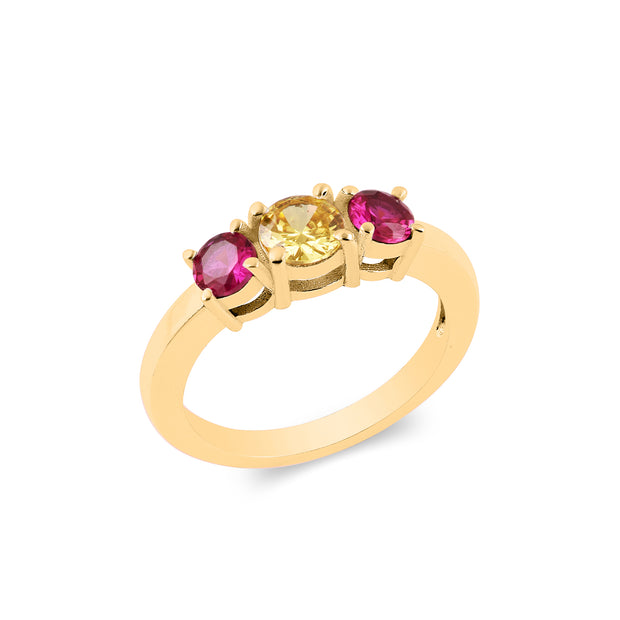 Ruby & Citrine Gemstone Solid 14k Yellow Gold Ring