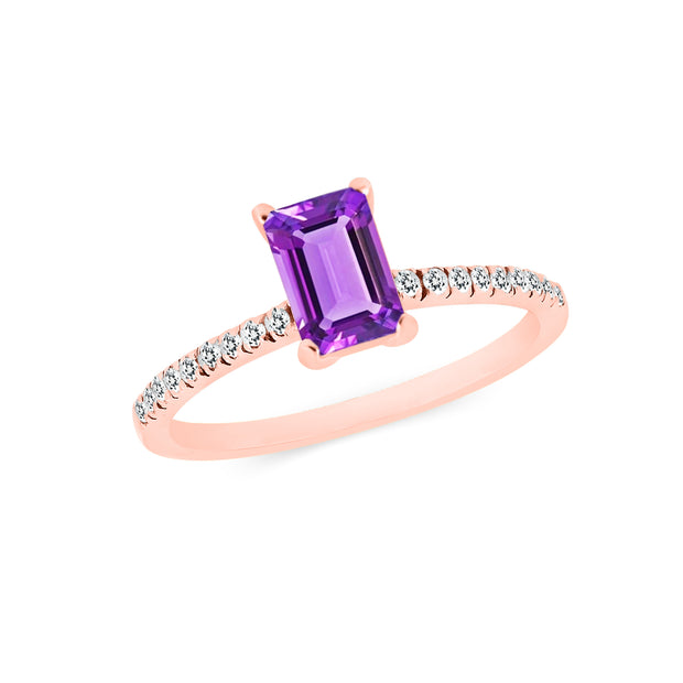 Amethyst & Diamond Gemstone Solid 14k Rose Gold Ring
