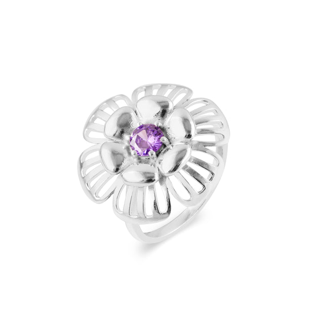 Amethyst Gemstone Solid 14k White Gold Ring