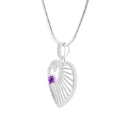 Amethyst Gemstone & Diamond Solid 14k White Gold Heart Pendant