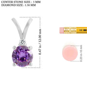 Amethyst Gemstone & Diamond Solid 925 Sterling Silver Pendant
