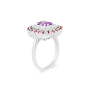 Multi Gemstone & Diamond Solid 14k White Gold Ring