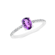 Amethyst Gemstone & Diamond Solid 14k White Gold Ring