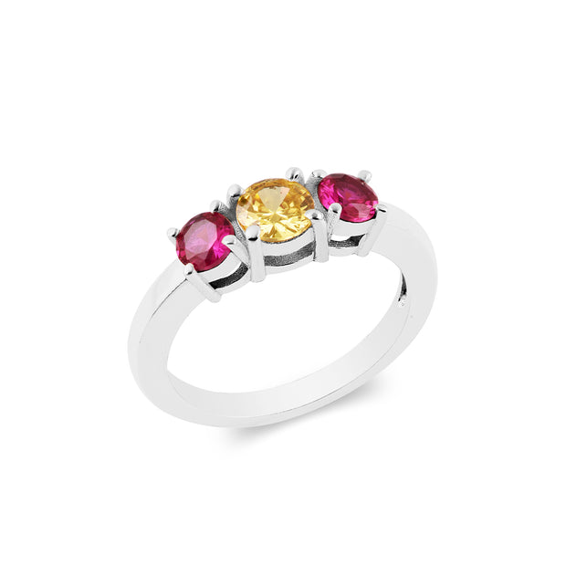 Ruby & Citrine Gemstone Solid 14k White Gold Ring