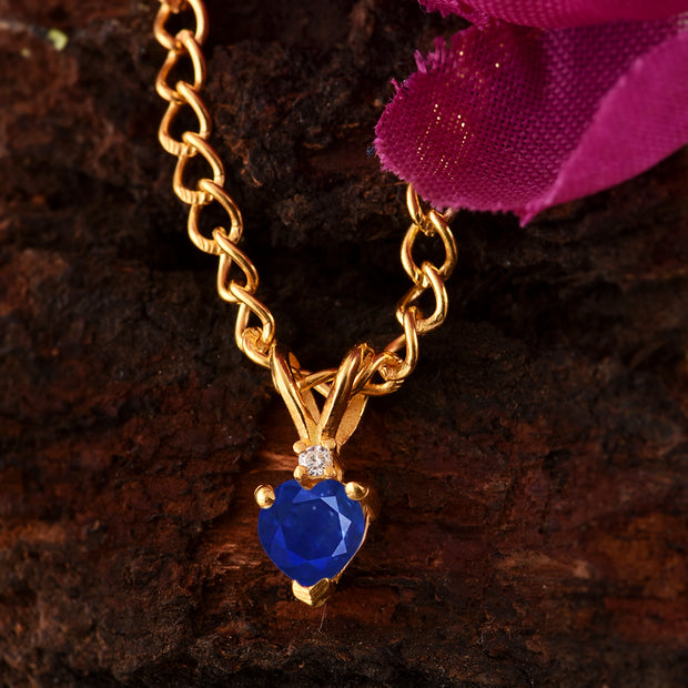 Blue Sapphire Gemstone & Diamond Solid 14k Yellow Gold Pendant