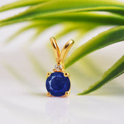 Blue Sapphire Gemstone & Diamond Solid 14k Yellow Gold Pendant