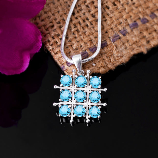 Blue Topaz Gemstone Solid 925 Sterling Silver Pendant