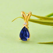 Blue Sapphire Gemstone & Diamond Solid 14k Yellow Gold Pendant