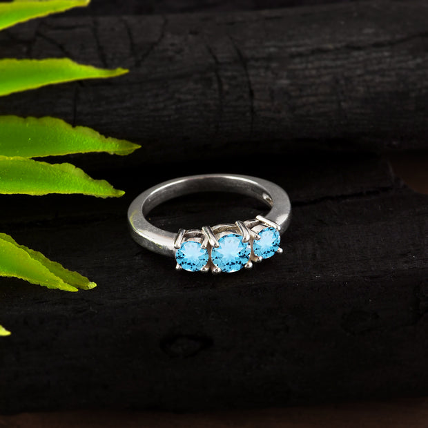 Blue Topaz Gemstone Solid 14k White Gold Ring
