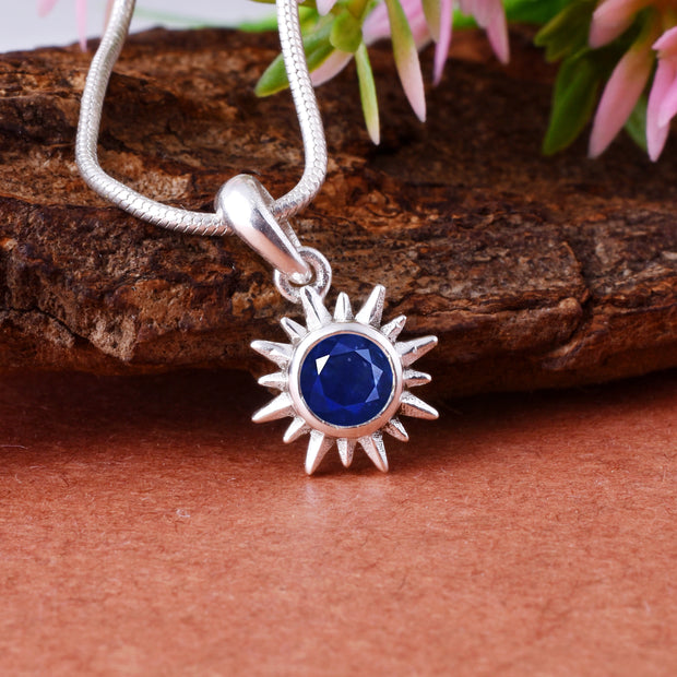 Blue Sapphire Gemstone Solid 925 Sterling Silver Pendant