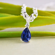 Blue Sapphire Gemstone & Diamond Solid 14k White Gold Pendant