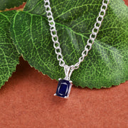 Blue Sapphire Gemstone & Diamond Solid 14k White Gold Pendant
