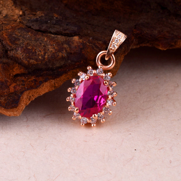 Pink Tourmaline Gemstone & Diamond Solid 14k Rose Gold Pendant