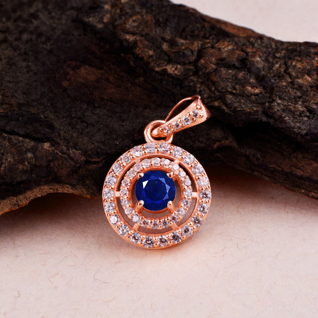 Blue Sapphire Gemstone Solid 14k Rose Gold Pendant