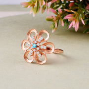 Blue Topaz Gemstone & Diamond Solid 14k Rose Gold Ring
