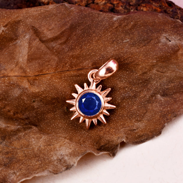 Blue Sapphire Gemstone Solid 14k Rose Gold Pendant