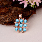 Blue Topaz Gemstone Solid 14k Rose Gold Pendant