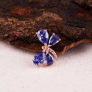 Blue Sapphire Gemstone & Diamond Solid 14k Rose Gold Pendant