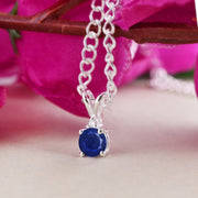 Blue Sapphire Gemstone & Diamond Solid 14k White Gold Pendant