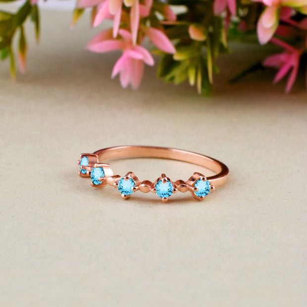 Blue Topaz Gemstone Solid 14k Rose Gold Ring