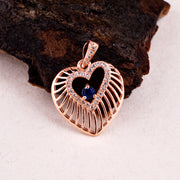 Blue Sapphire Gemstone & Diamond Solid 14k Rose Gold Heart Pendant