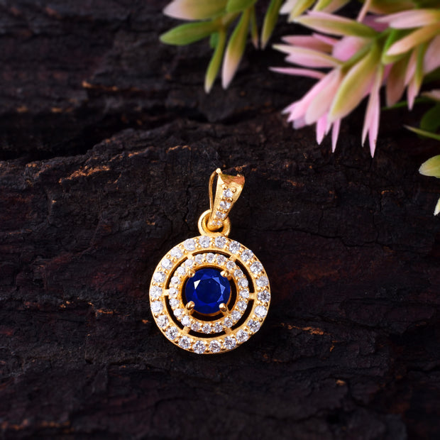 Blue Sapphire Gemstone Solid 14k Yellow Gold Pendant