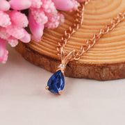 Blue Sapphire Gemstone & Diamond Solid 14k Rose Gold Pendant
