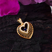 Blue Sapphire Gemstone & Diamond Solid 14k Yellow Gold Heart Pendant