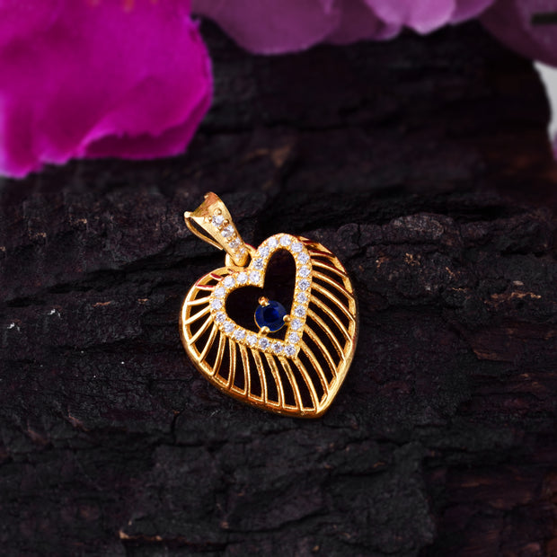 Blue Sapphire Gemstone & Diamond Solid 14k Yellow Gold Heart Pendant
