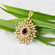 Blue Sapphire Gemstone Solid 14k Yellow Gold Pendant