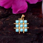 Blue Topaz Gemstone Solid 14k Yellow Gold Pendant