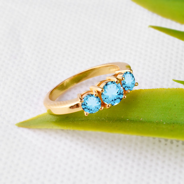Blue Topaz Gemstone Solid 14k Yellow Gold Ring