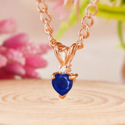 Blue Sapphire Gemstone & Diamond Solid 14k Rose Gold Pendant