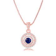 Blue Sapphire Gemstone Solid 14k Rose Gold Pendant