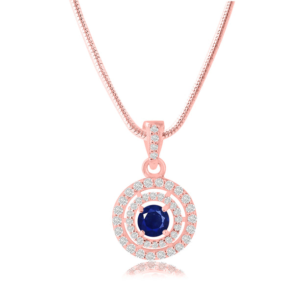 Blue Sapphire Gemstone Solid 14k Rose Gold Pendant
