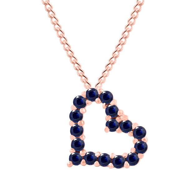 Blue Sapphire Gemstone Solid 14k Rose Gold Heart Pendant