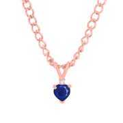 Blue Sapphire Gemstone & Diamond Solid 14k Rose Gold Pendant