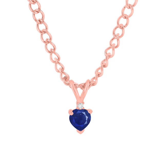 Blue Sapphire Gemstone & Diamond Solid 14k Rose Gold Pendant