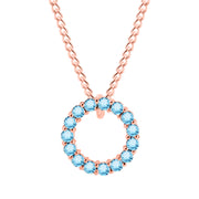 Blue Topaz Gemstone Solid 14k Rose Gold Round Ring Pendant