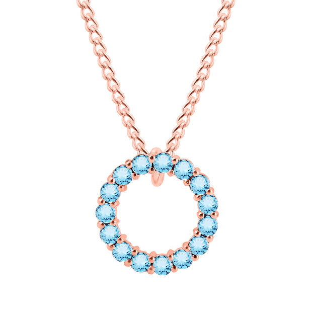 Blue Topaz Gemstone Solid 14k Rose Gold Round Ring Pendant